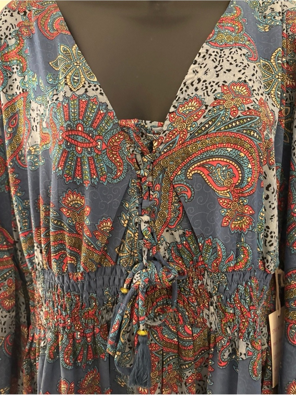 Anthropologie Boemo Blue Paisley Tiered Maxi Dress Cottagecore Prairie Paisley - Picture 4 of 10